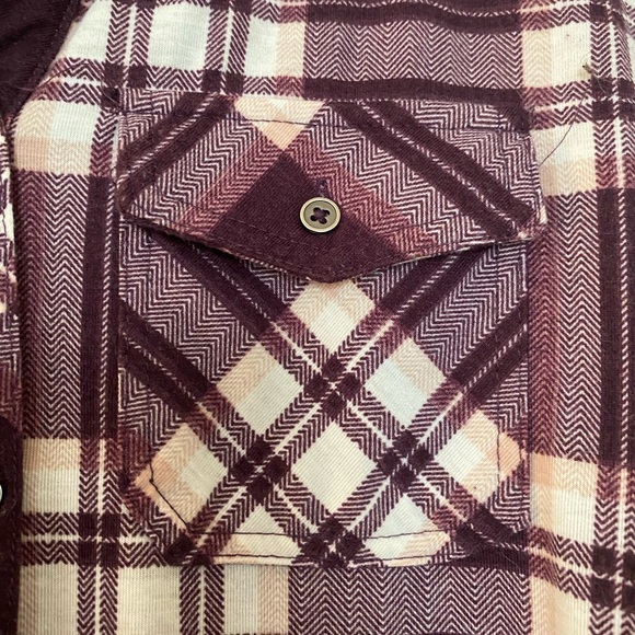 Purple/Tan Button Up Plaid Blouse - Picture 5 of 6